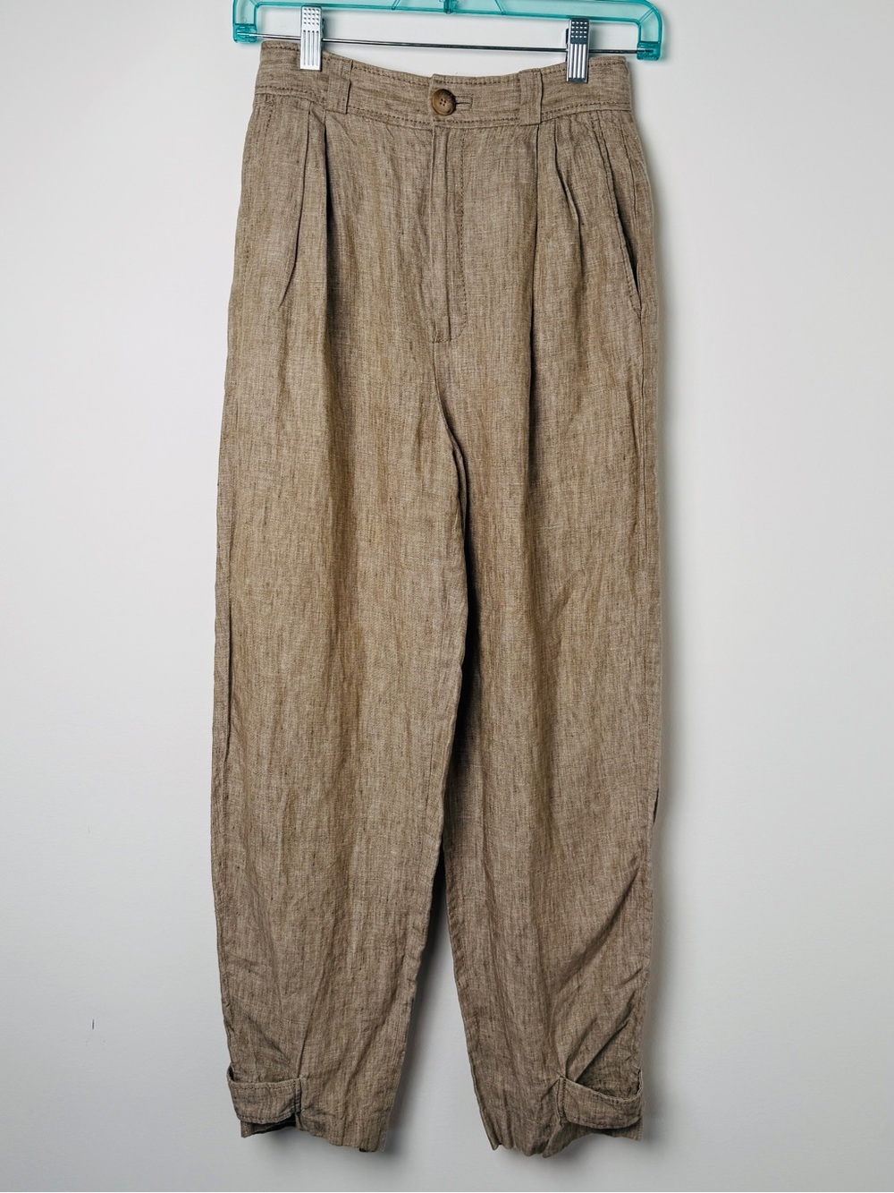 100% European Linen High Waisted Pant  2 EUC Brown Tan Lightweight Beachy